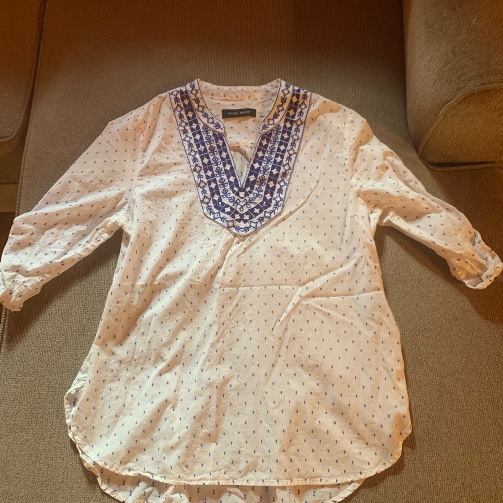 Ivanka Trump Blue & White Blouse Like New Worn Once
